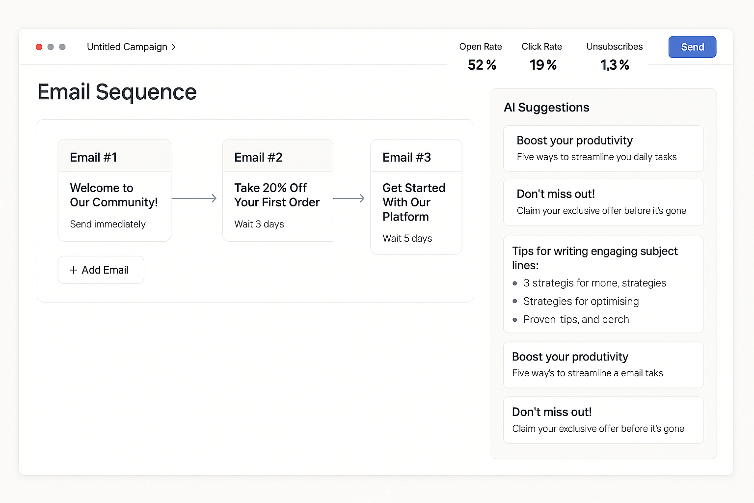 Product interface mockup